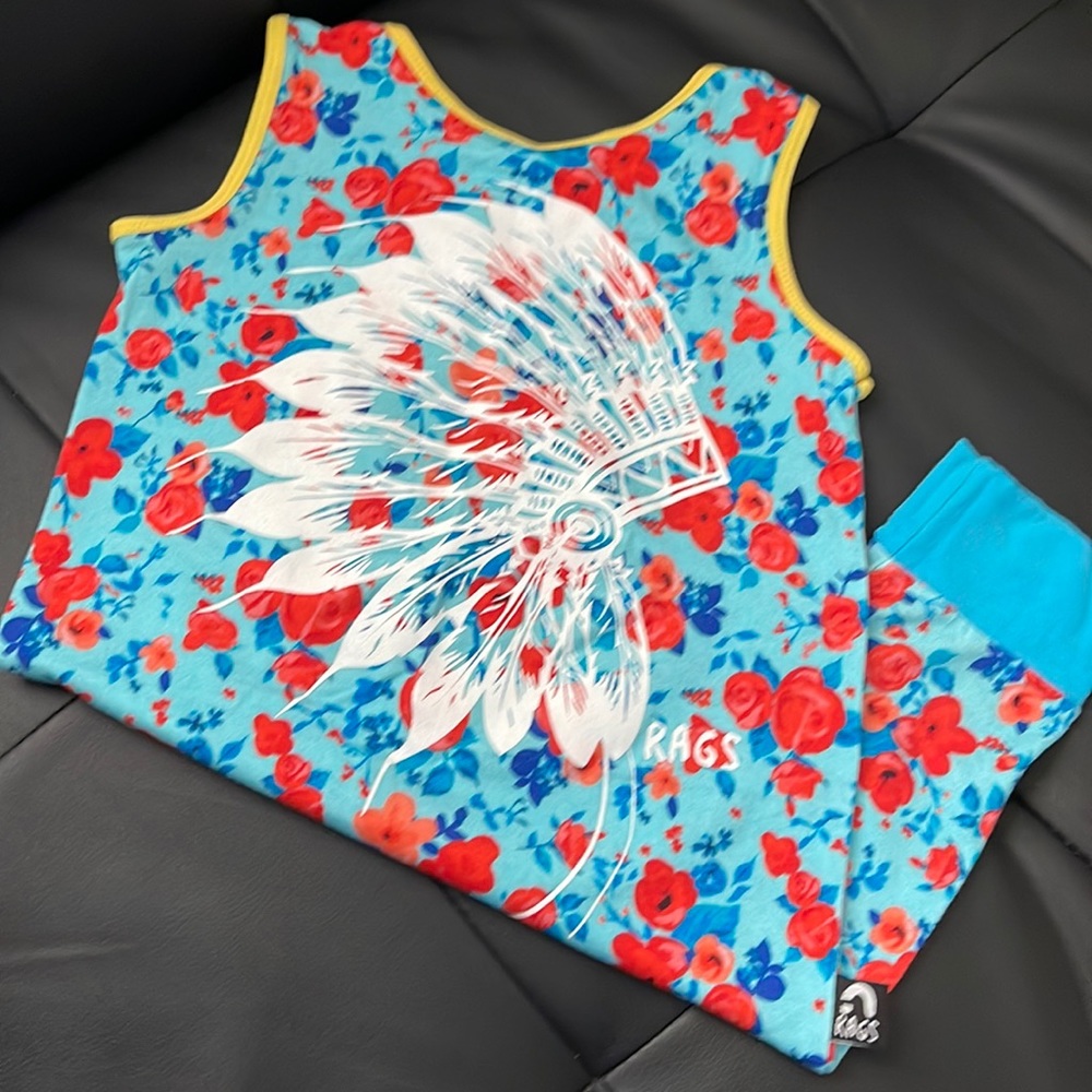 Romper Rags Limited edition , rare , retired Native graphic on floral